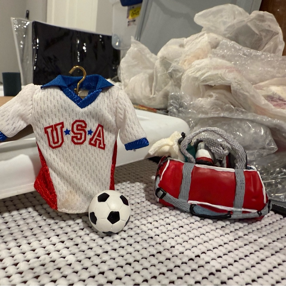 Vintage Hallmark USA Soccer and Duffle Bag Christmas Ornament Set, 2006